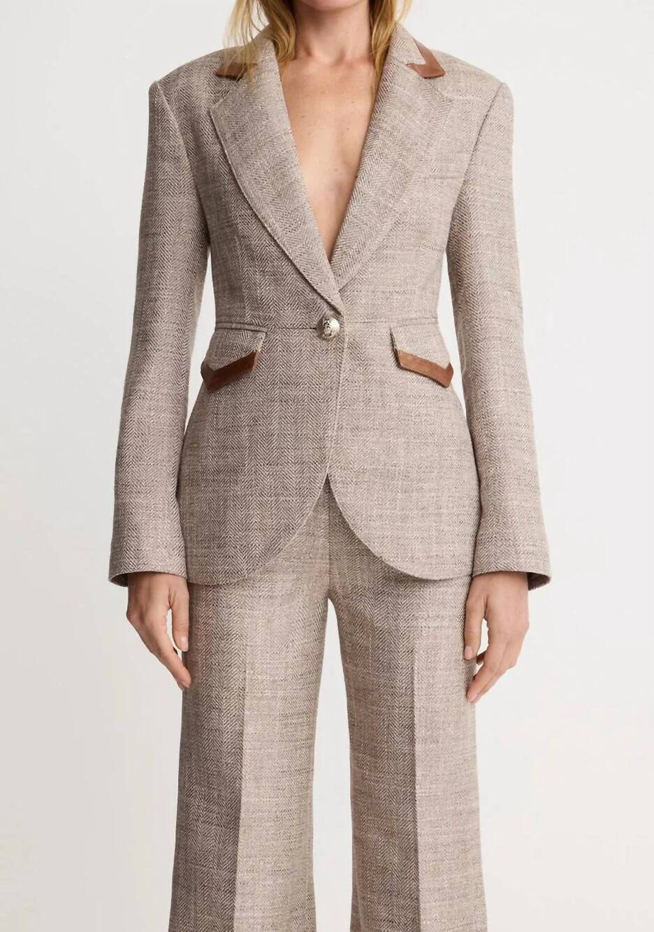 NEW SMYTHE women's taped seamed blazer in taupe tweed